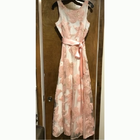 Tahari Sleeveless Embroidered Peach Dress, NWT - Picture 2 of 6